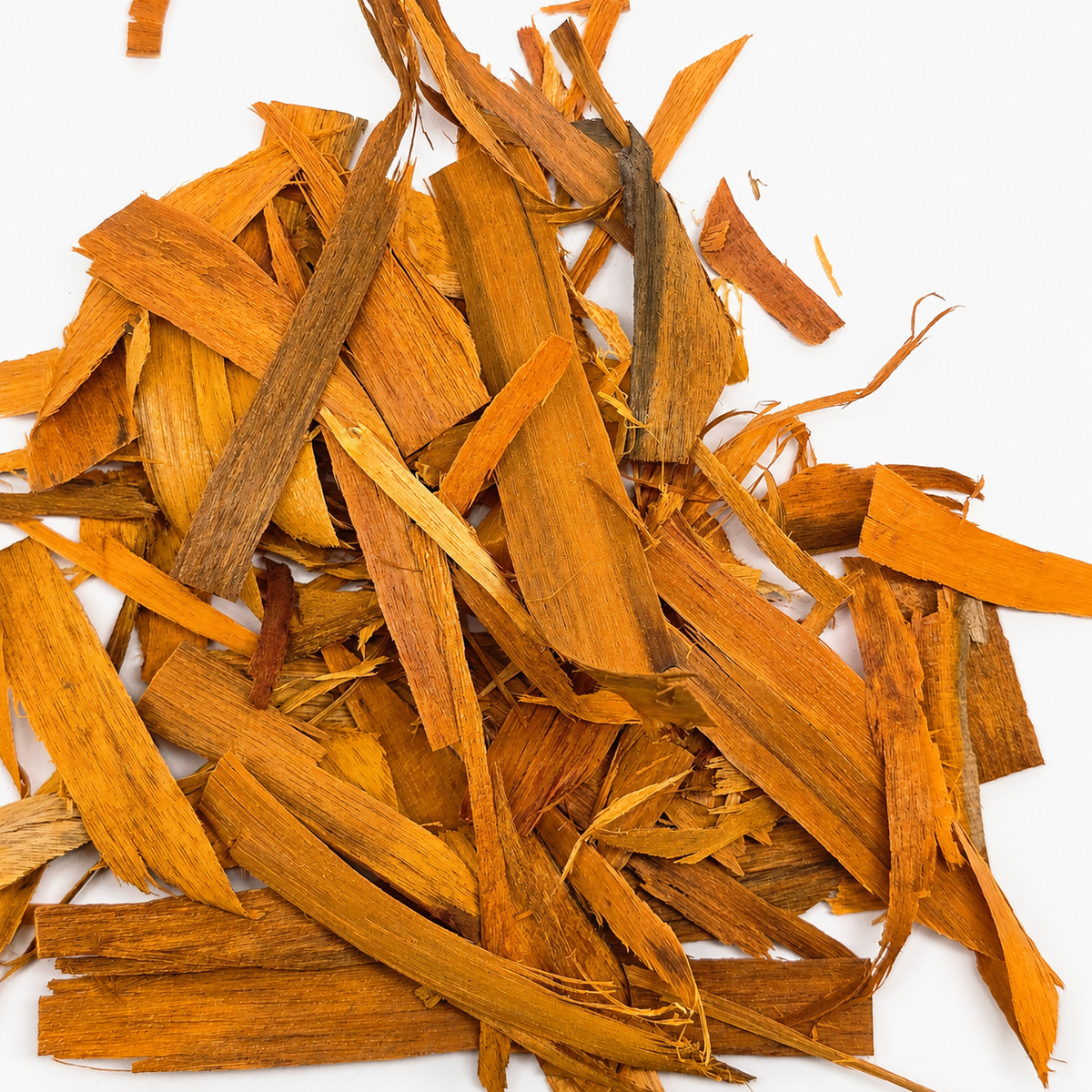 Reddish-orange sappanwood shavings that tint aquarium water